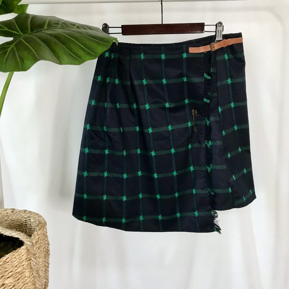 Modcloth Assymetrical Plaid Academia Wrap Skirt L